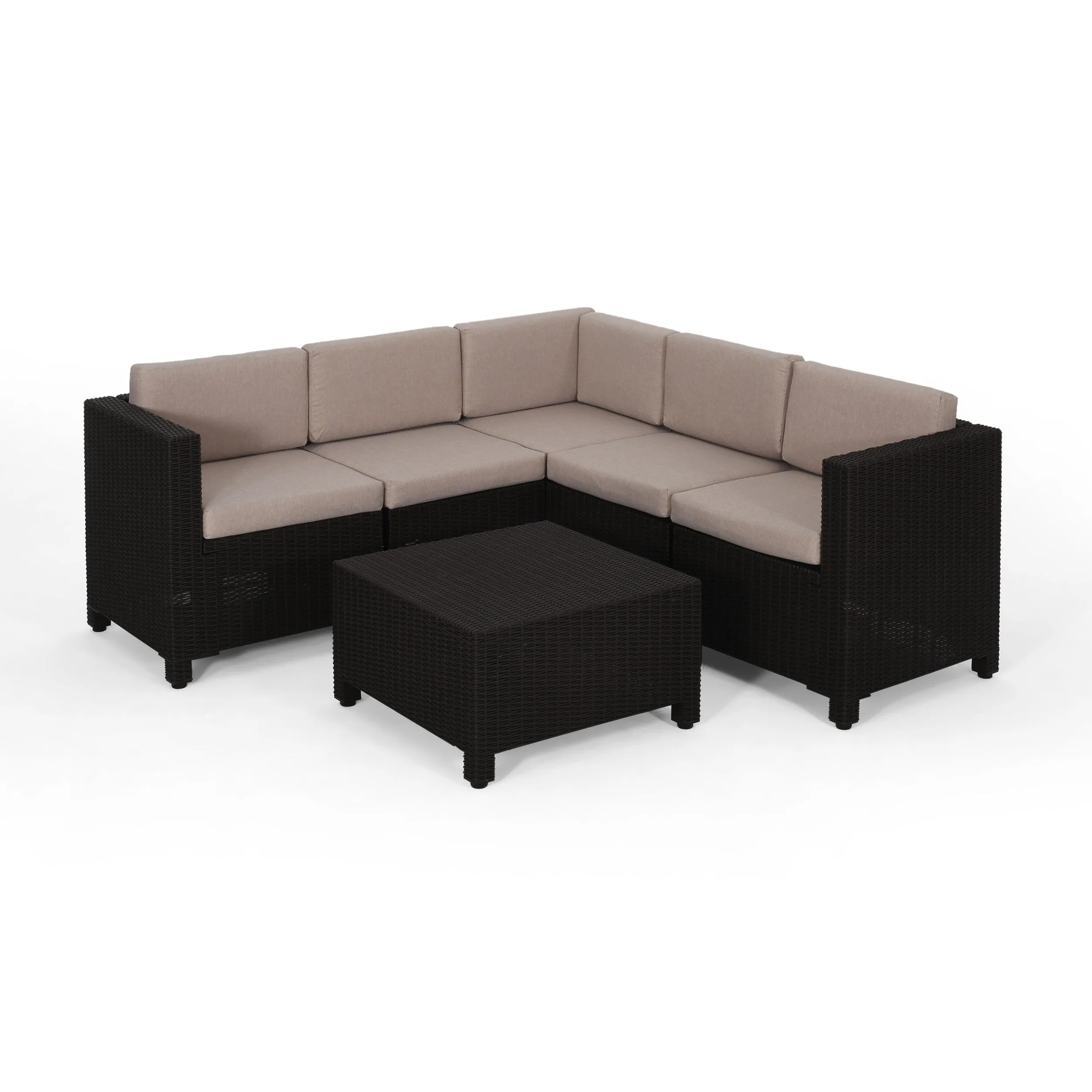 Riley Outdoor All Weather Faux Wicker 5 Seater Sectional Sofa Set with Cushions
