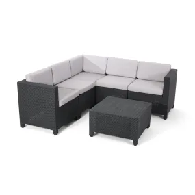 Riley Outdoor All Weather Faux Wicker 5 Seater Sectional Sofa Set with Cushions