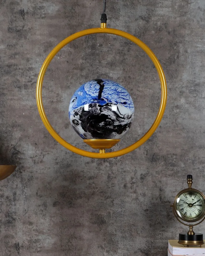 Round Hanging Single 3D Glass With Golden Finish Ceiling Lamp