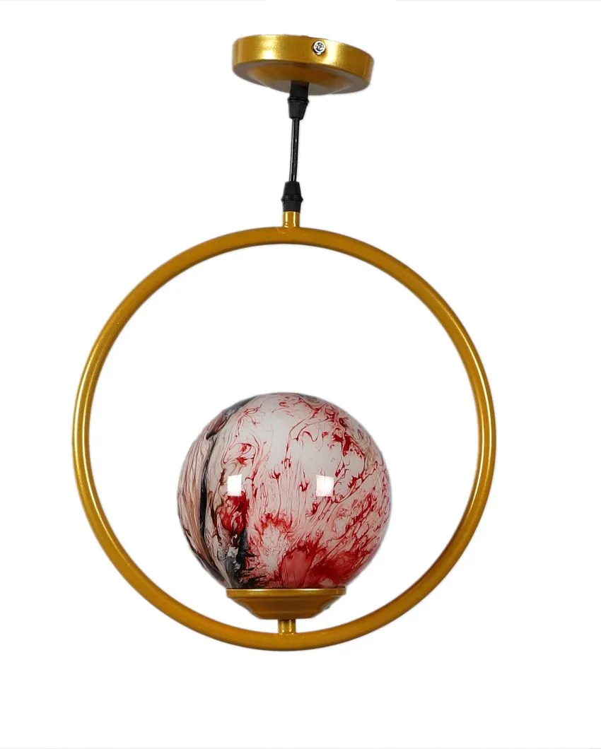 Round Hanging Single 3D Glass With Golden Finish Ceiling Lamp