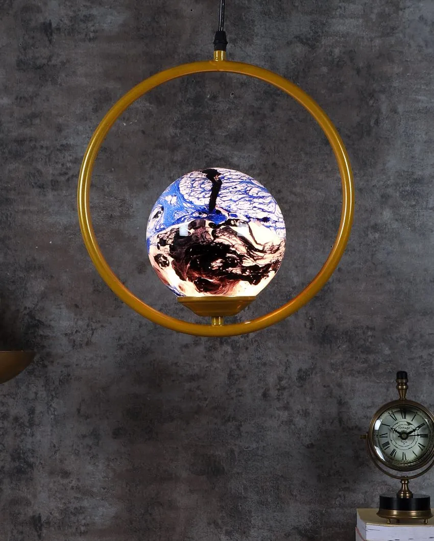Round Hanging Single 3D Glass With Golden Finish Ceiling Lamp
