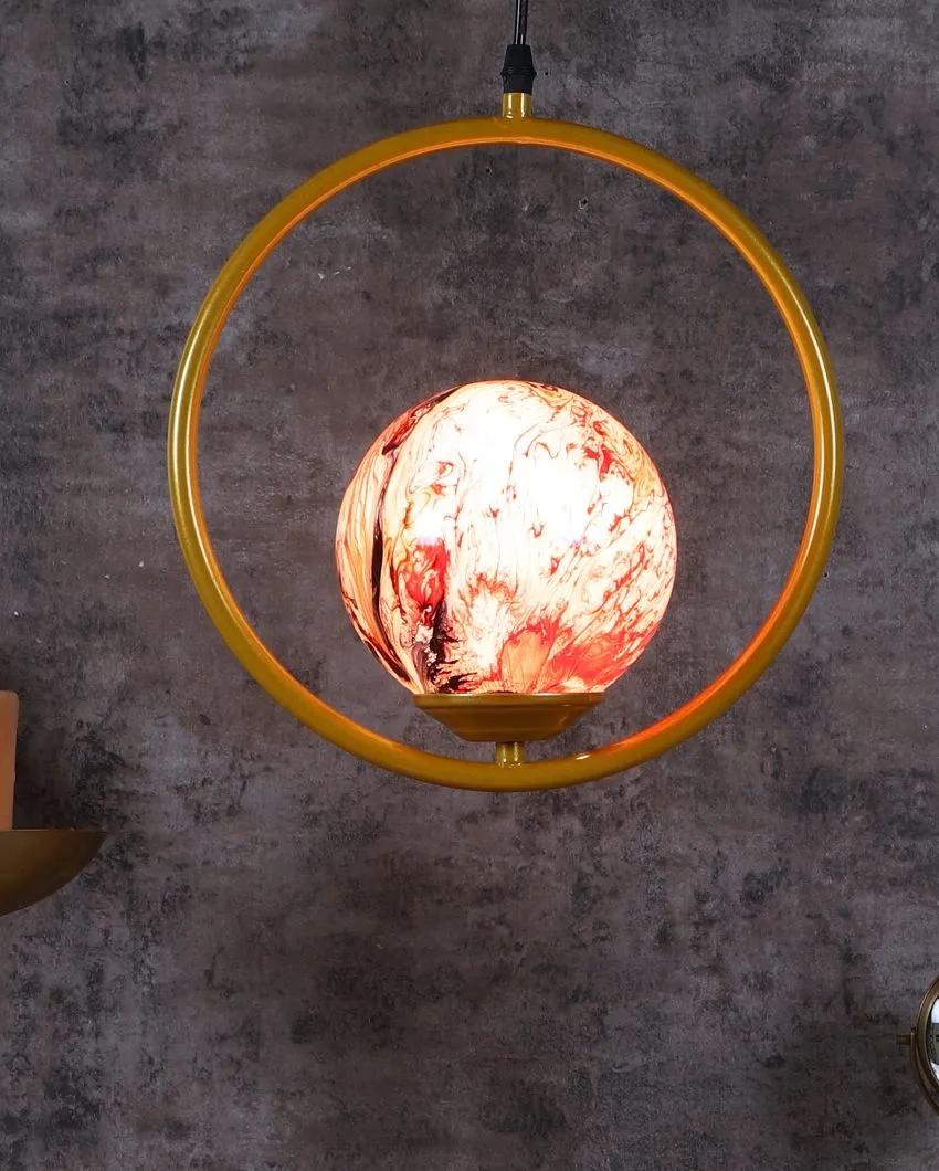 Round Hanging Single 3D Glass With Golden Finish Ceiling Lamp