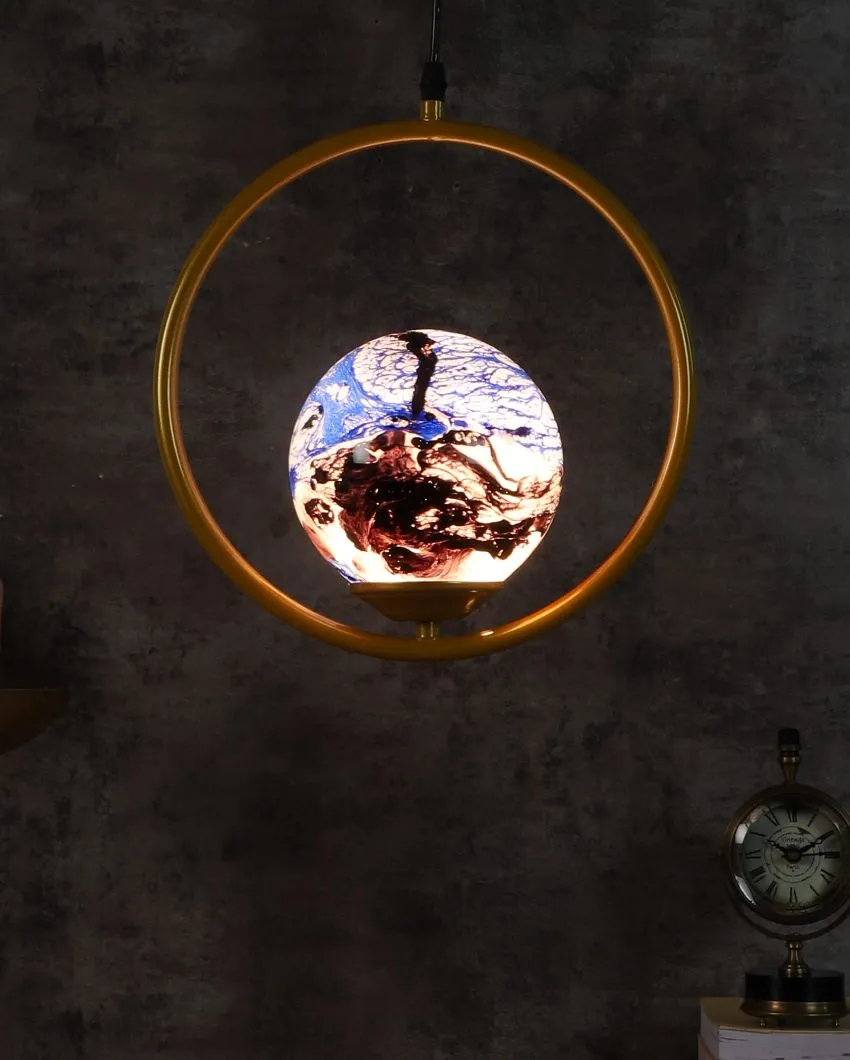 Round Hanging Single 3D Glass With Golden Finish Ceiling Lamp