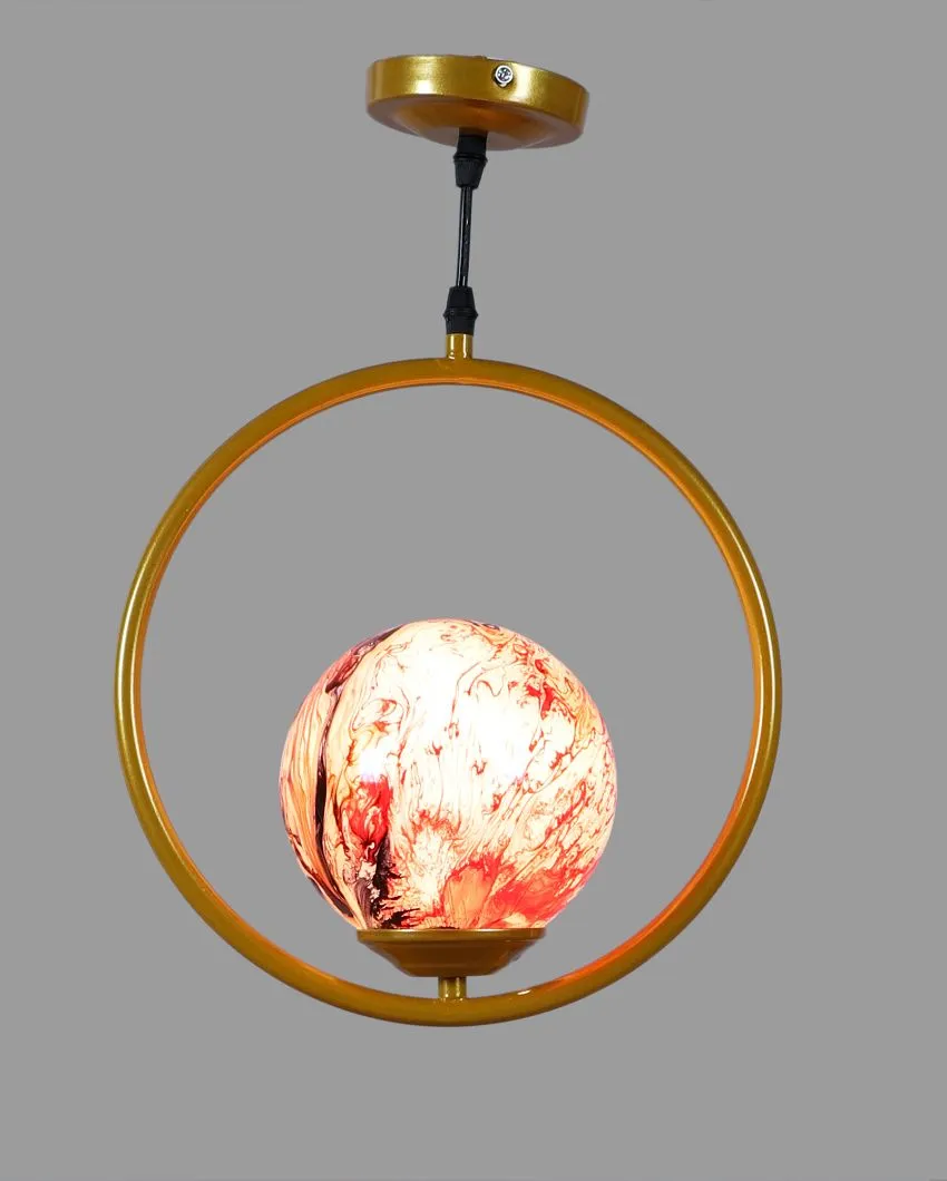 Round Hanging Single 3D Glass With Golden Finish Ceiling Lamp