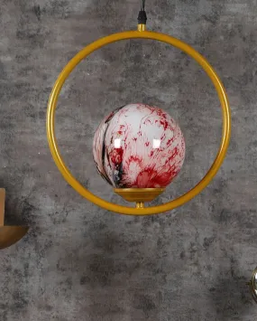 Round Hanging Single 3D Glass With Golden Finish Ceiling Lamp