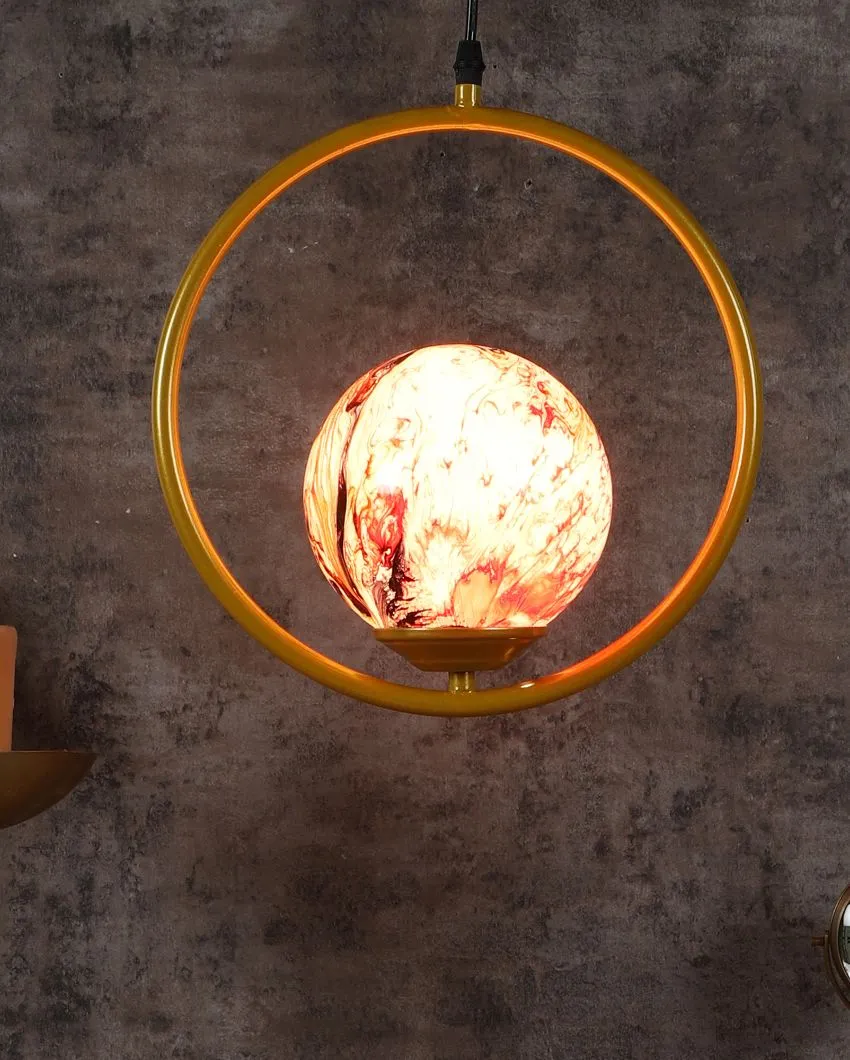 Round Hanging Single 3D Glass With Golden Finish Ceiling Lamp