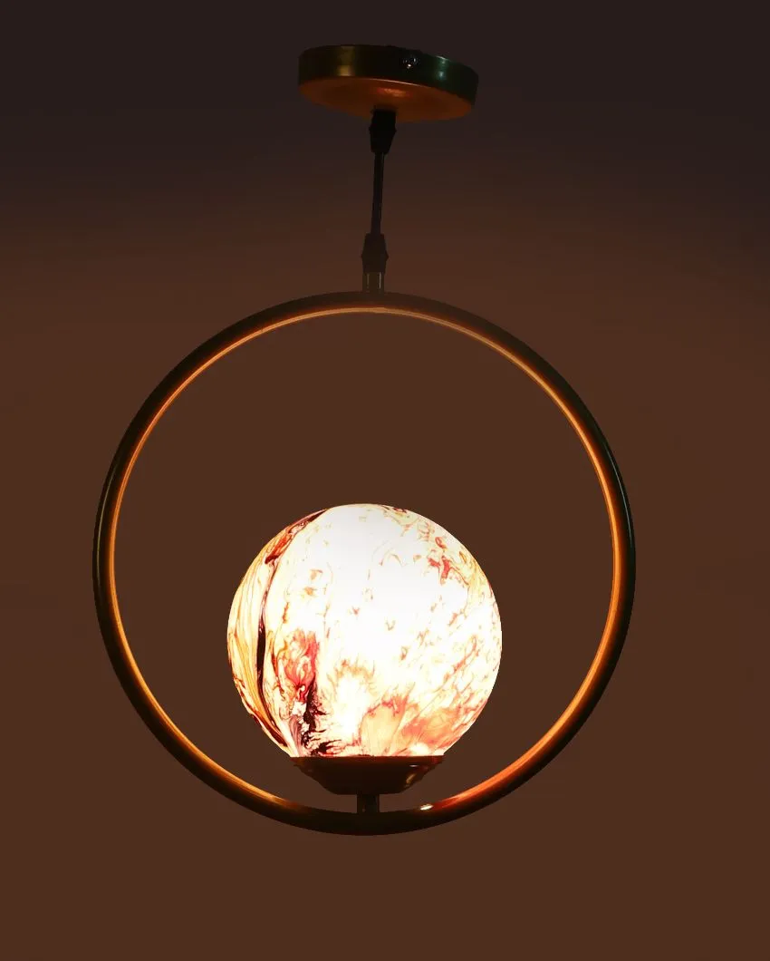 Round Hanging Single 3D Glass With Golden Finish Ceiling Lamp