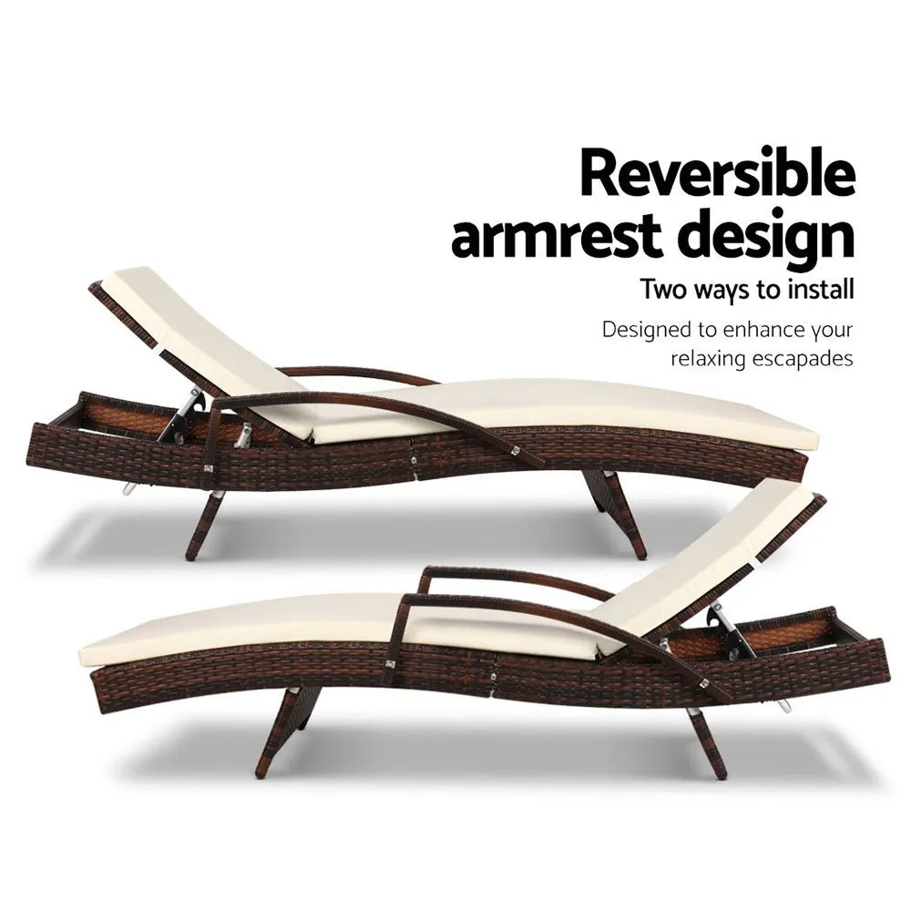 Set of 2 Bianca Outdoor Sun Lounger Chairs with Cushion - Brown