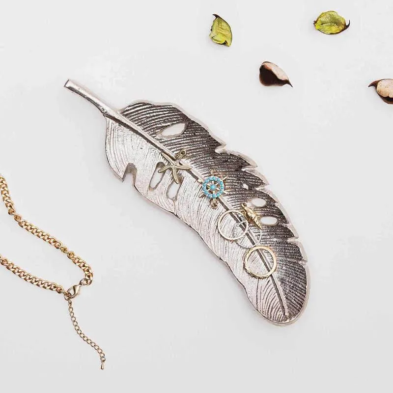 Silver Feather Decorative Tray
