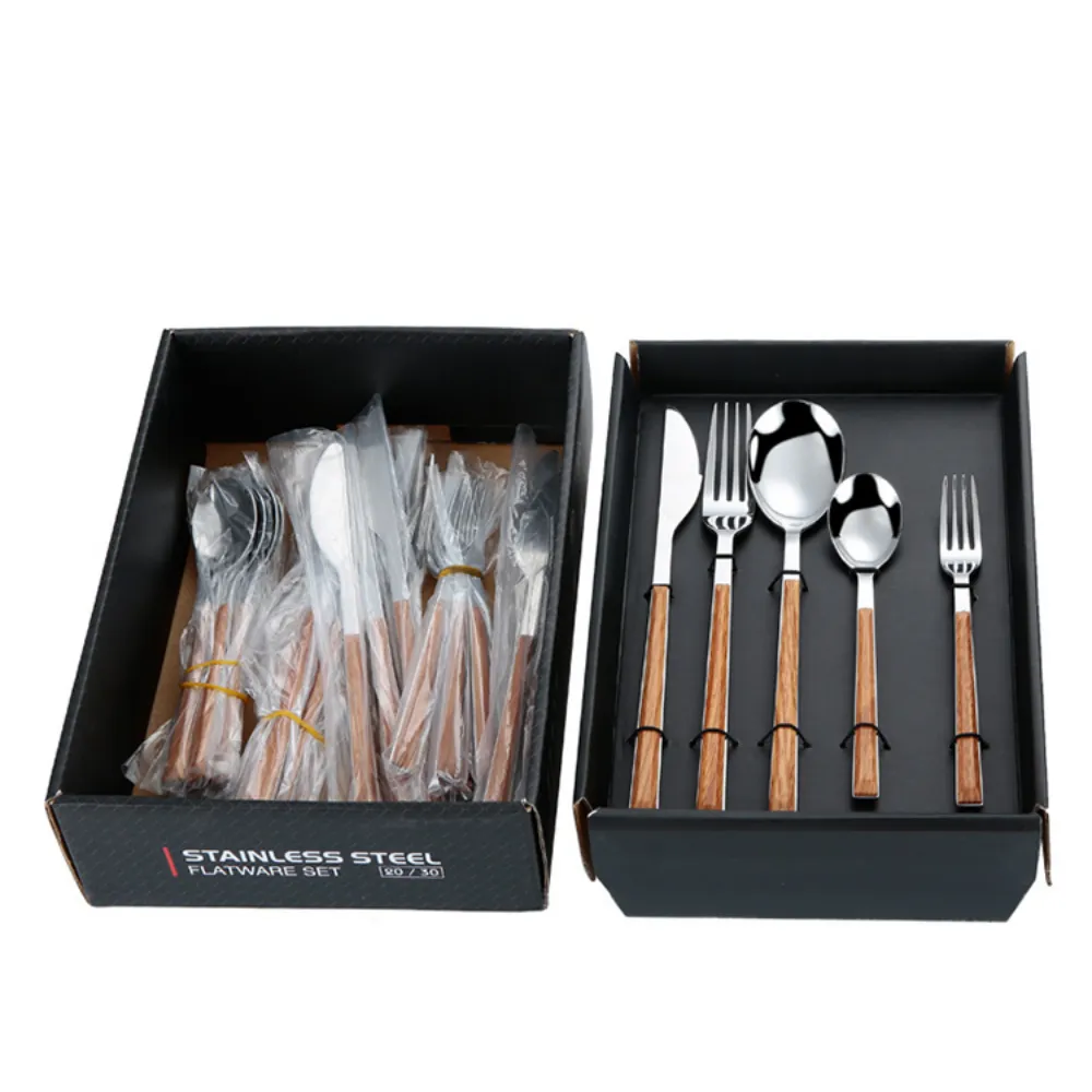 Stainless Steel Wooden Cutlery Set - 20 Pieces