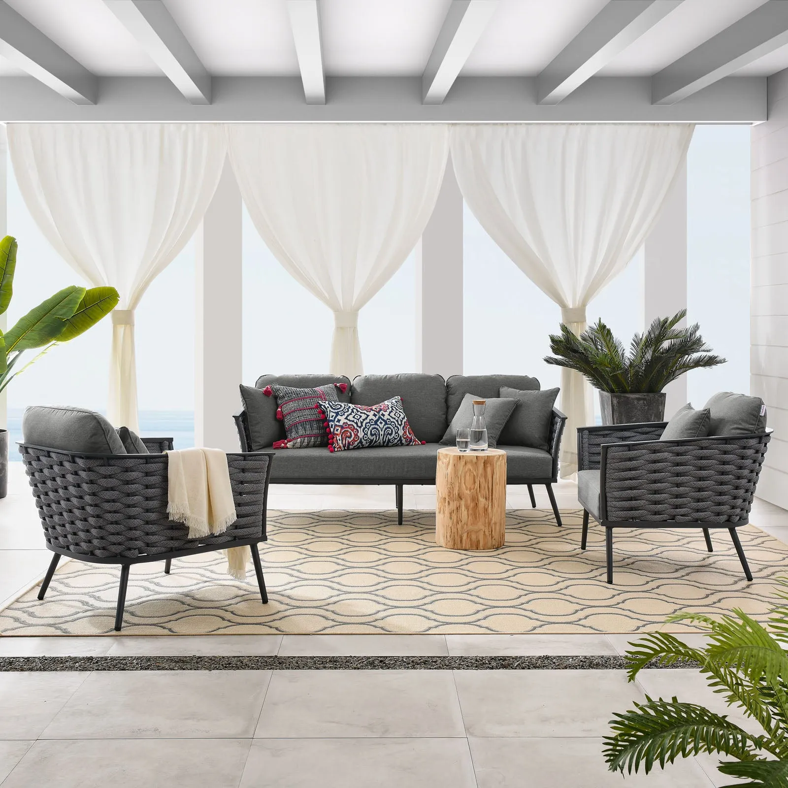 Stance 3 Piece Outdoor Patio Aluminum Sectional  Sofa Set