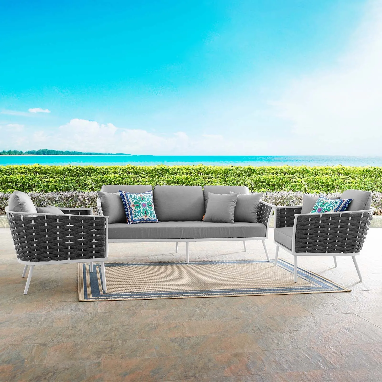 Stance 3 Piece Outdoor Patio Aluminum Sectional  Sofa Set