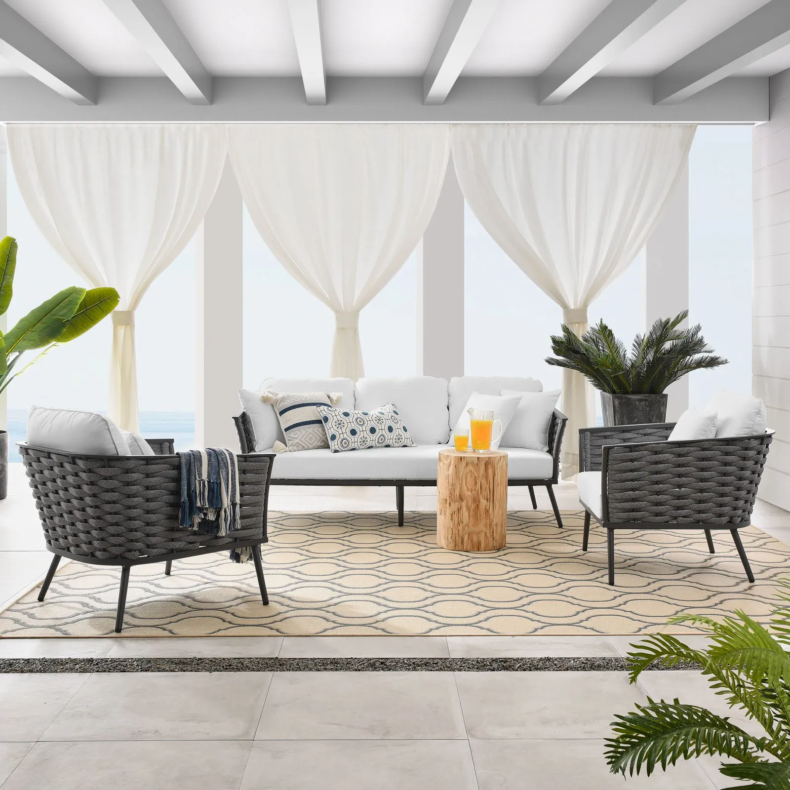 Stance 3 Piece Outdoor Patio Aluminum Sectional  Sofa Set