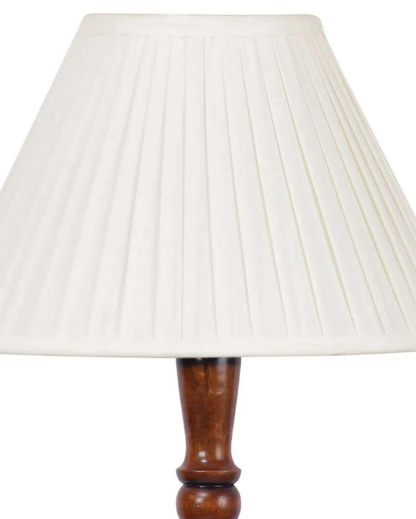 Straight Pleated Off White Cotton Wooden Floor Lamp | 5 Feet