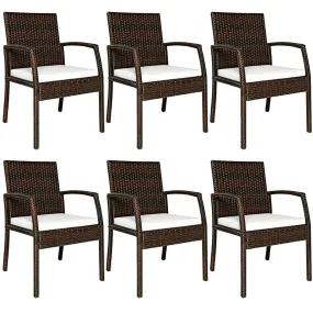 Tangkula Set of 6 Outdoor Dining Chairs, Patiojoy Weather Resistant PE Rattan Patio Chairs