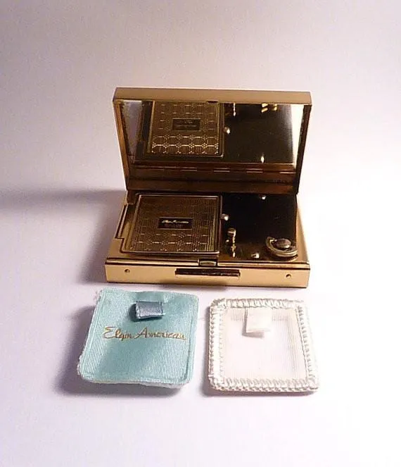 Unused Elgin American musical powder box musical compact mirrors 1940s