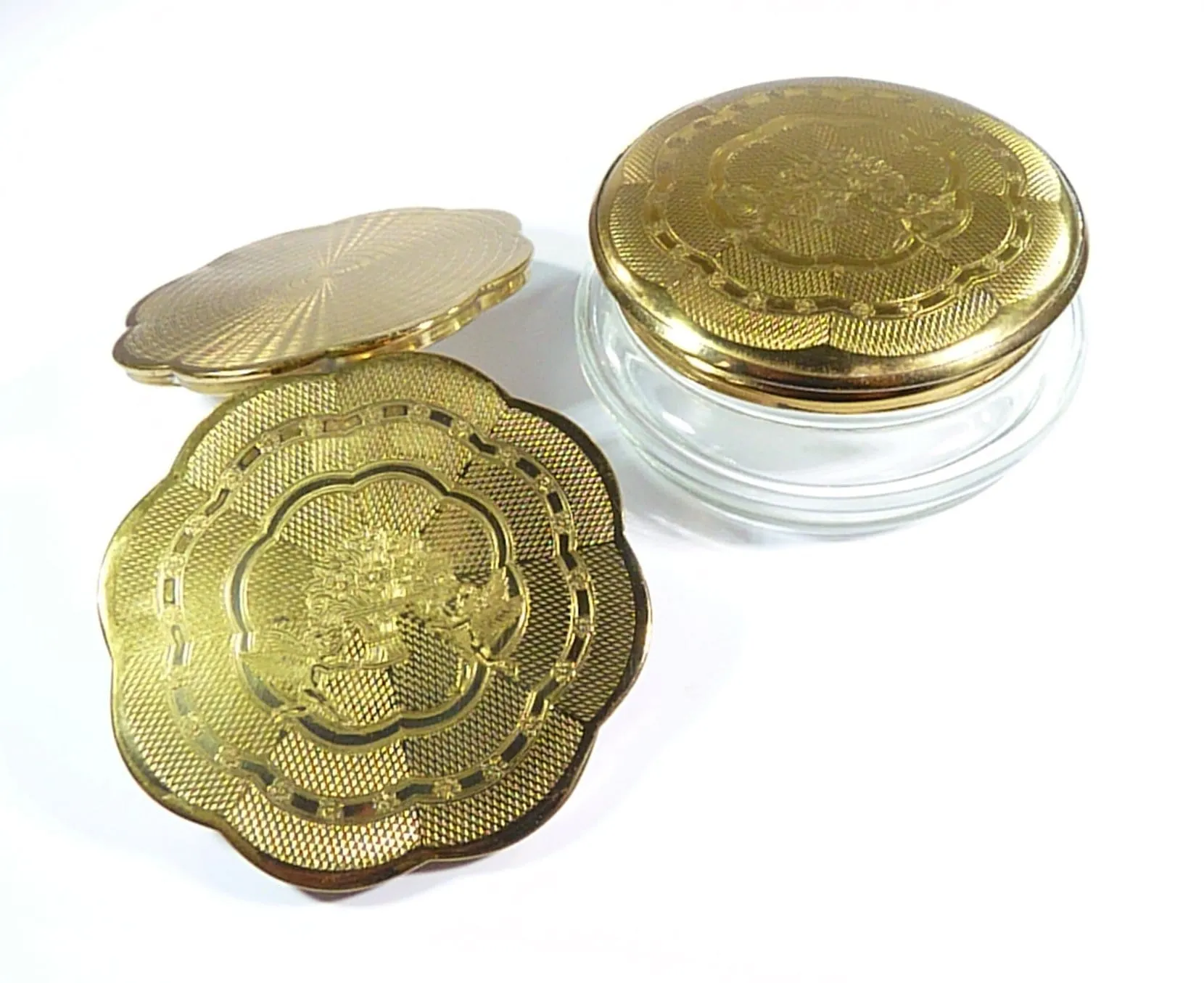 Vintage Gwenda Compact Mirror With Matching Glass Powder Bowl 1950s