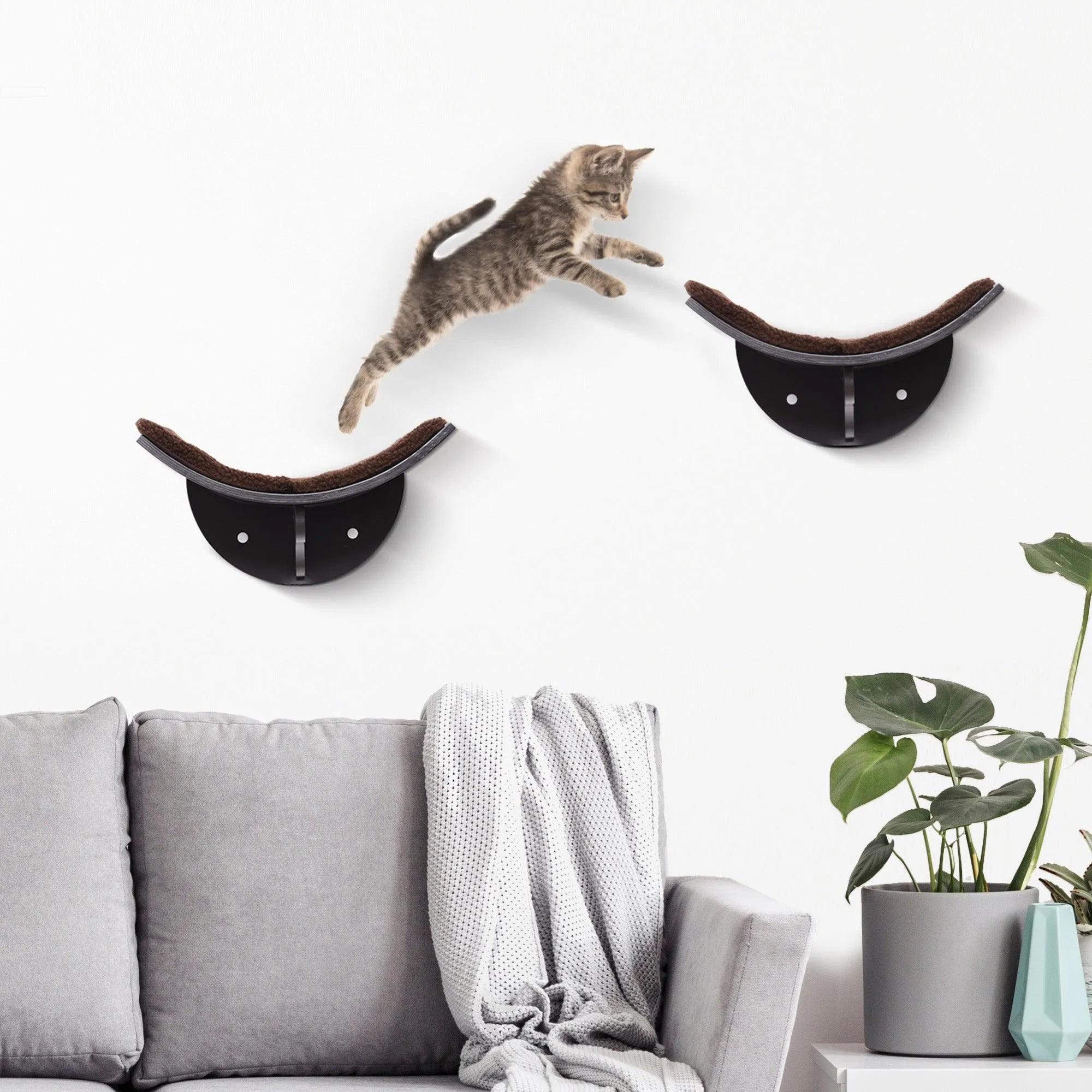 Wall-Mounted Cat Shelf Bed - Brown