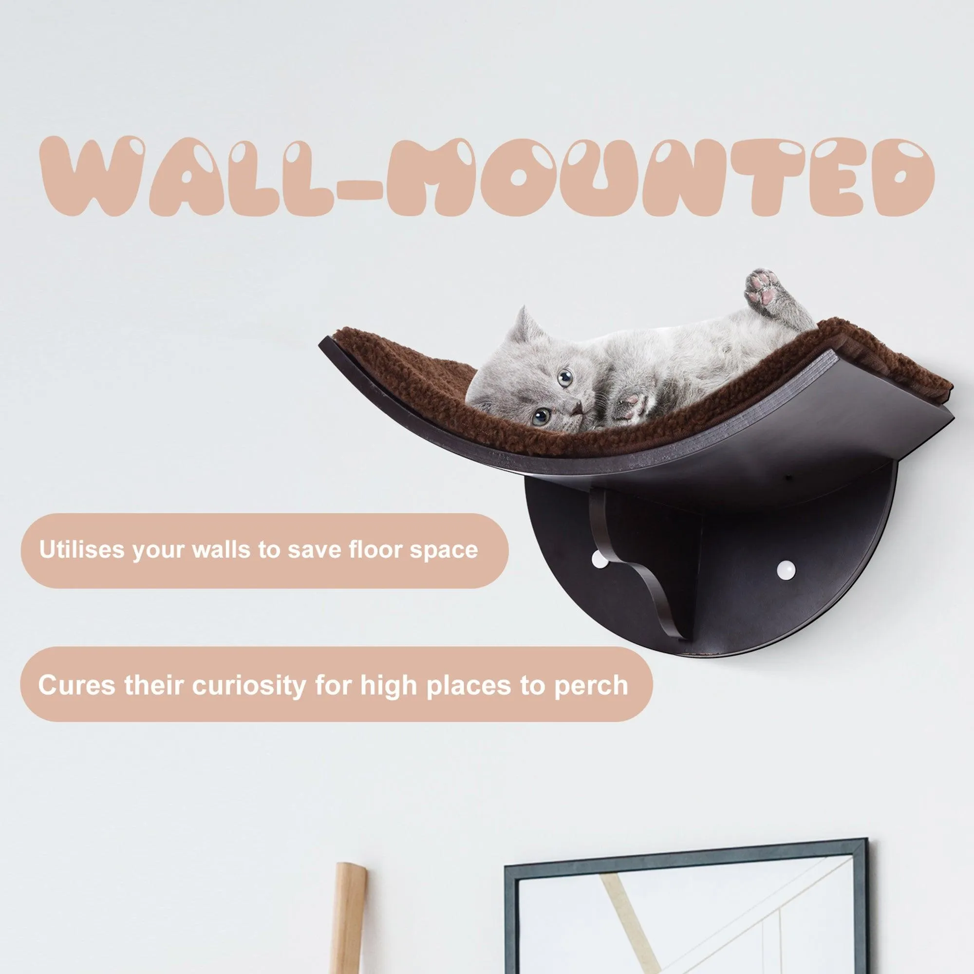 Wall-Mounted Cat Shelf Bed - Brown