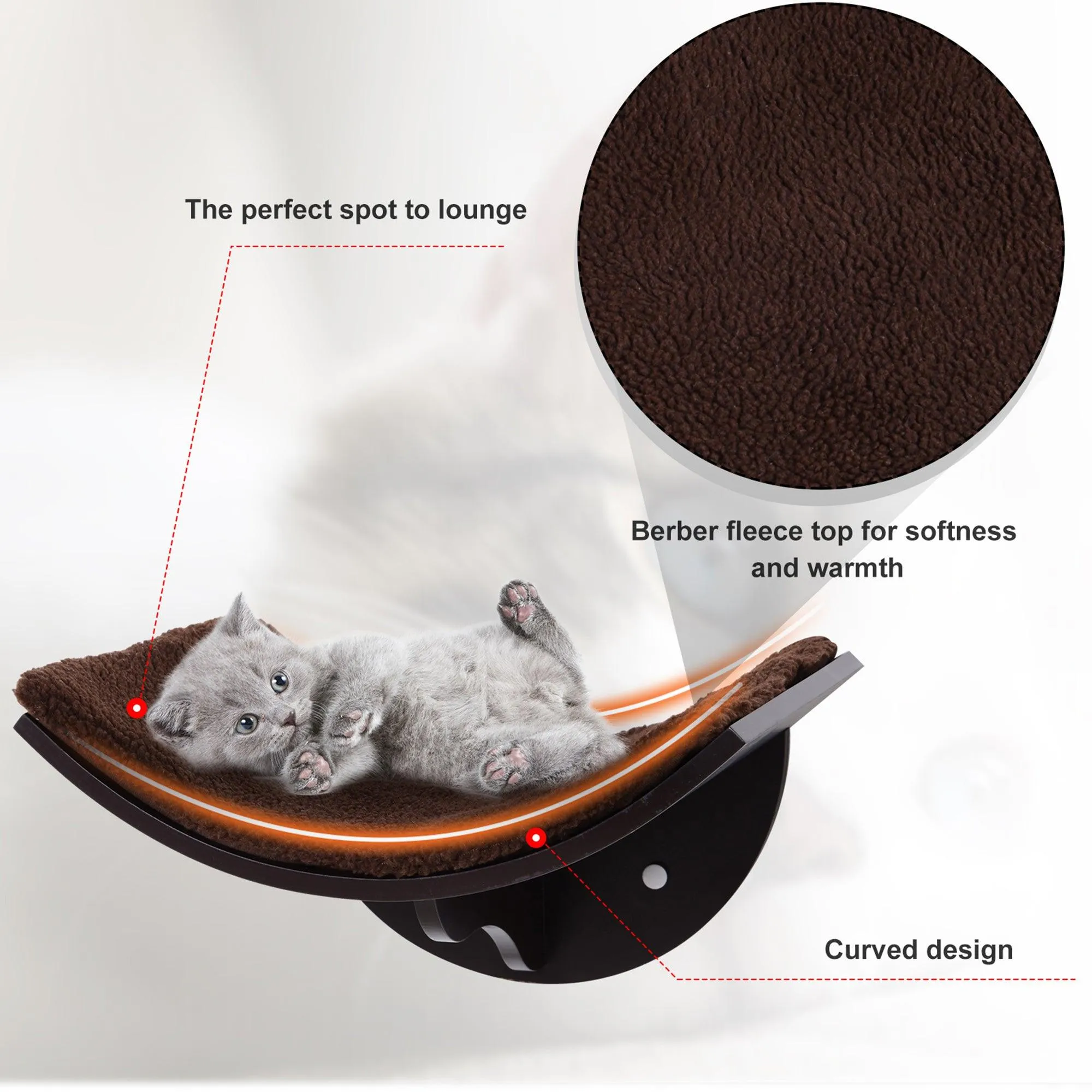 Wall-Mounted Cat Shelf Bed - Brown