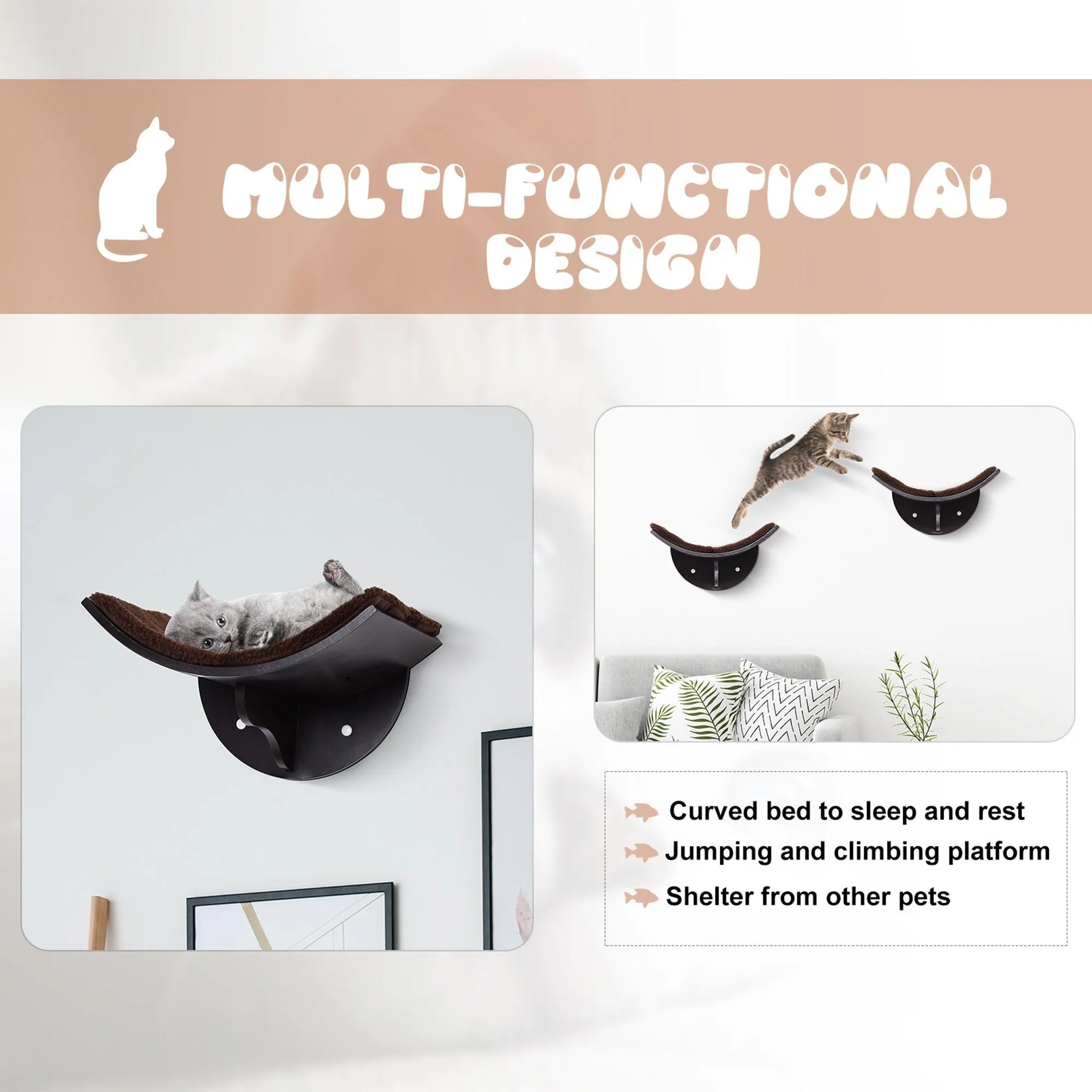 Wall-Mounted Cat Shelf Bed - Brown