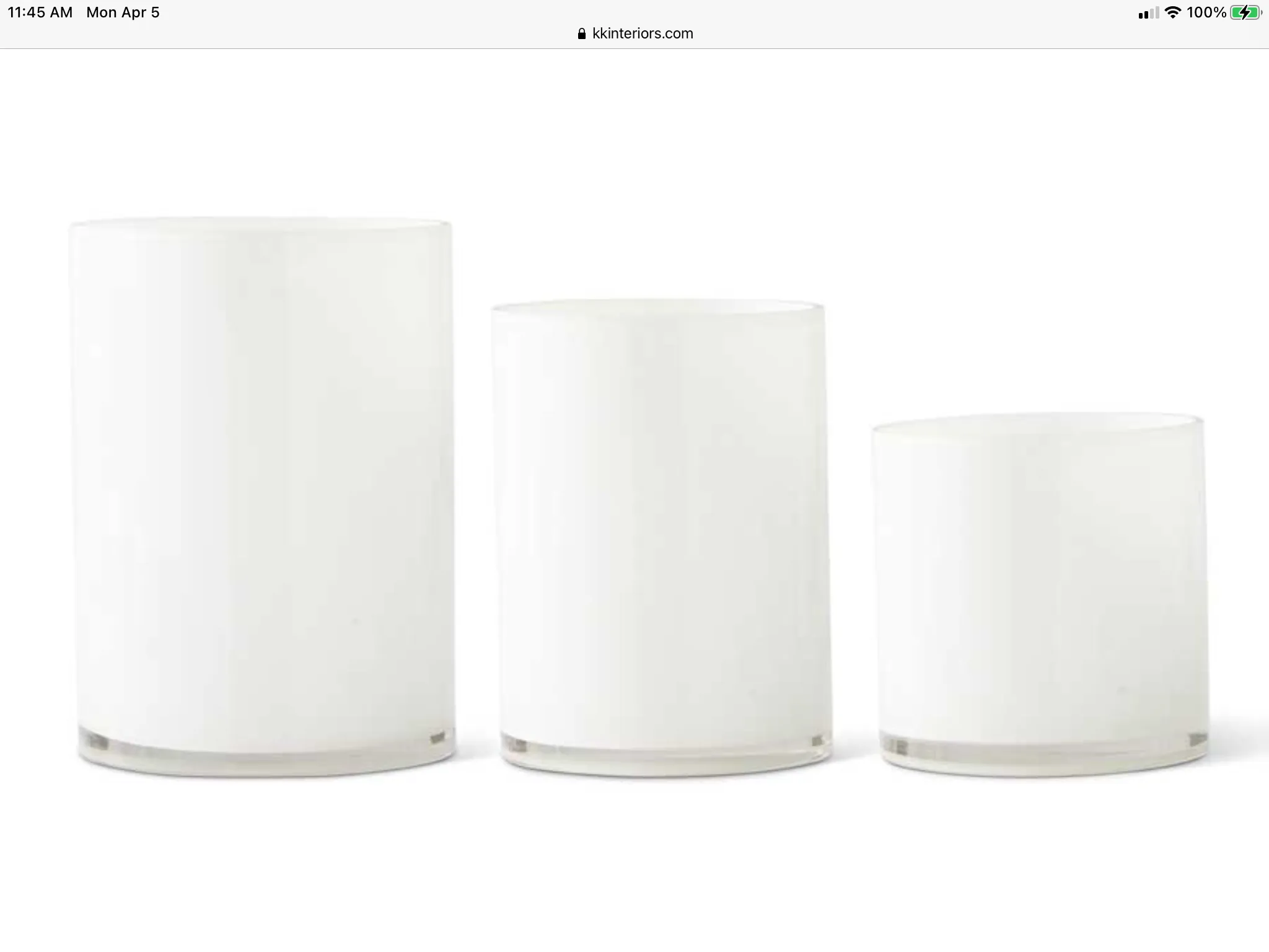 White Glass Cylinder Vase - Large