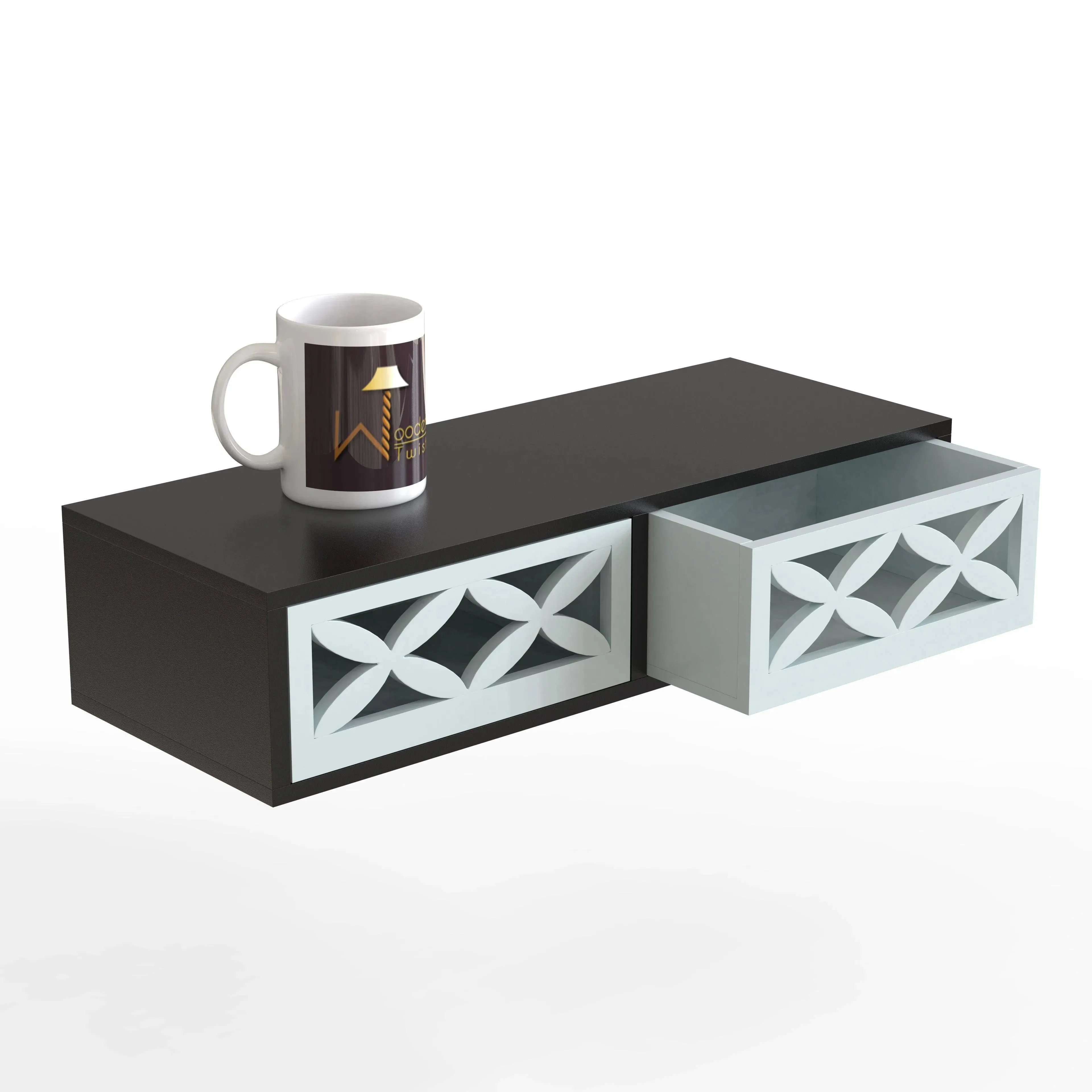 Wood Wall Shelf with Drawer for Living Room