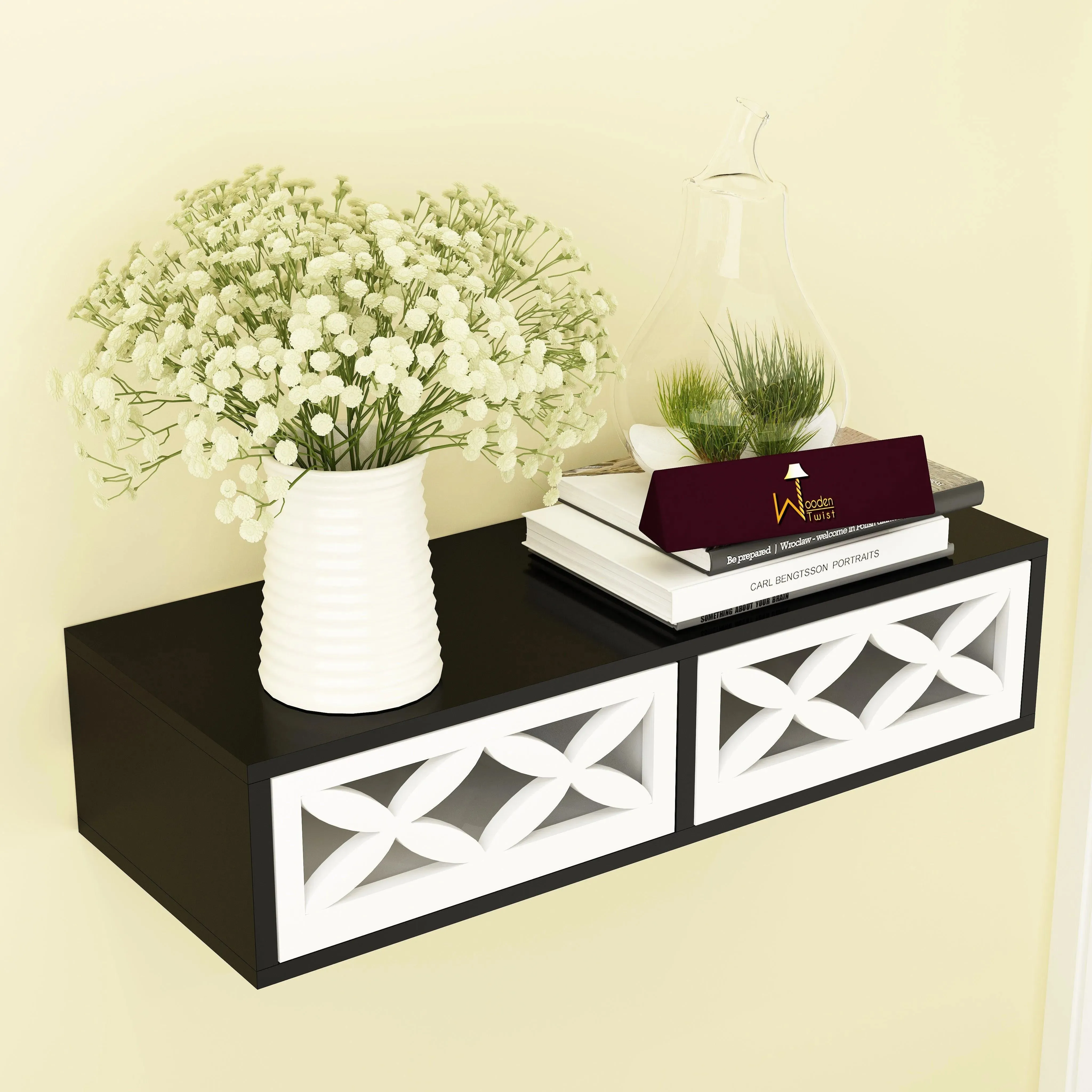 Wood Wall Shelf with Drawer for Living Room
