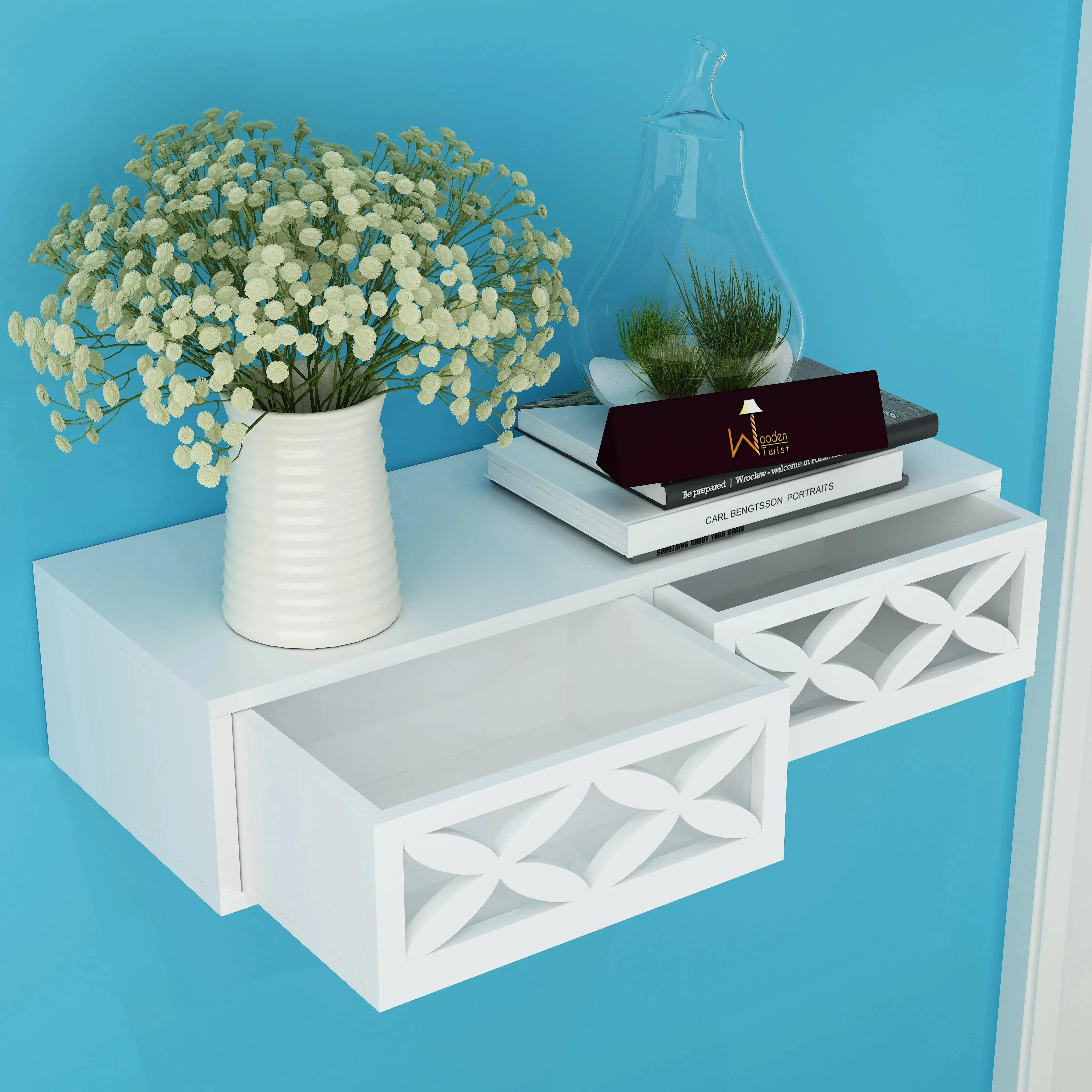 Wood Wall Shelf with Drawer for Living Room