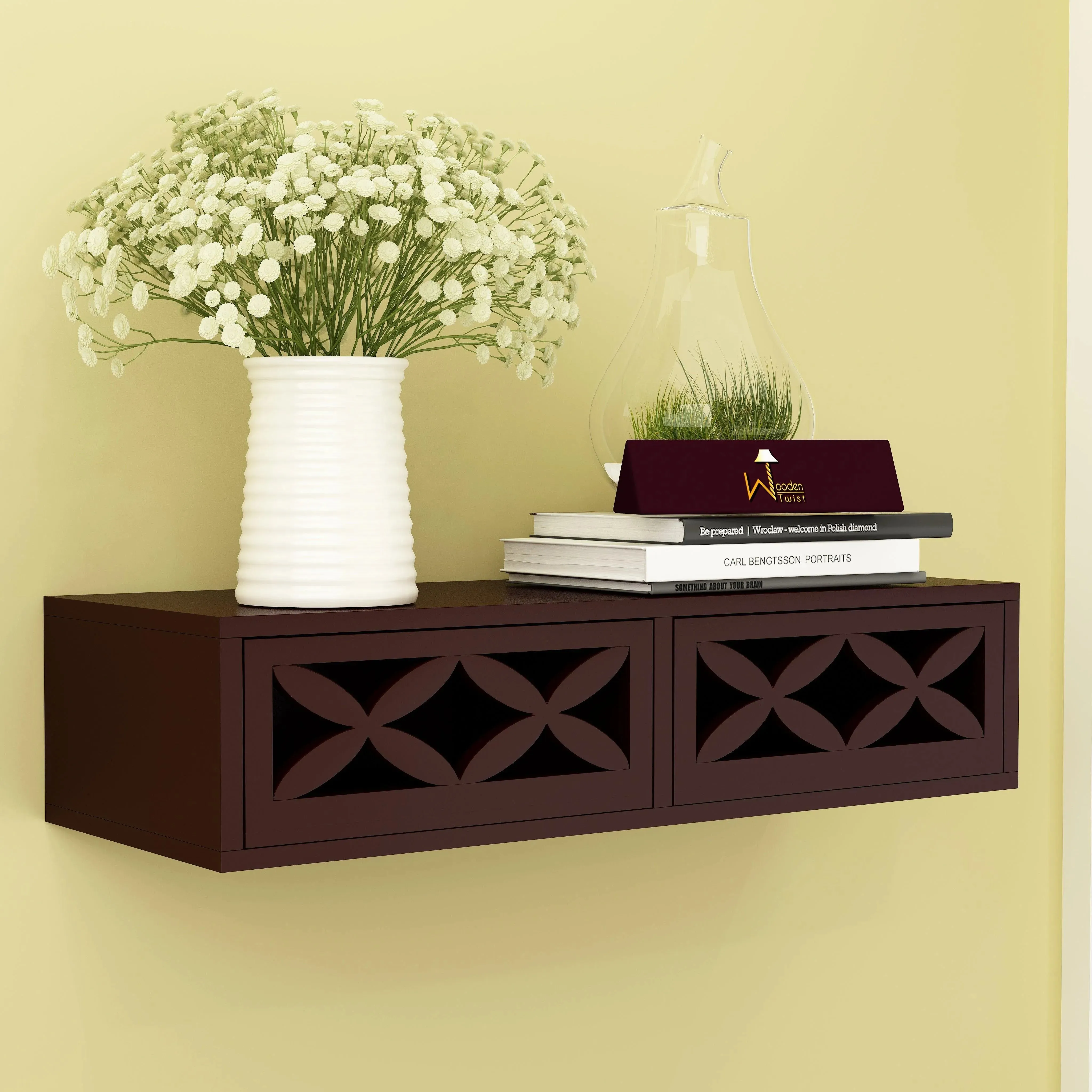 Wood Wall Shelf with Drawer for Living Room