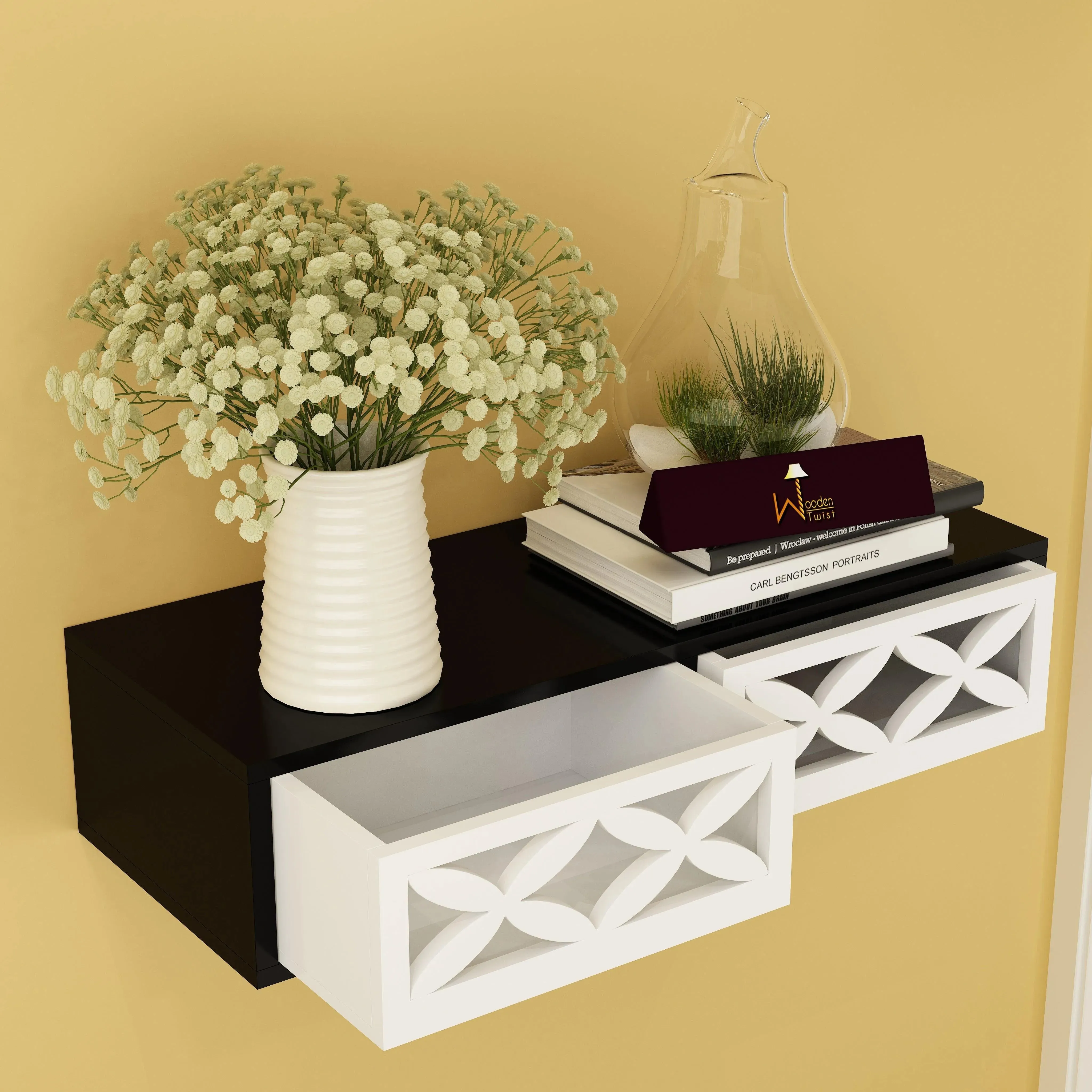Wood Wall Shelf with Drawer for Living Room