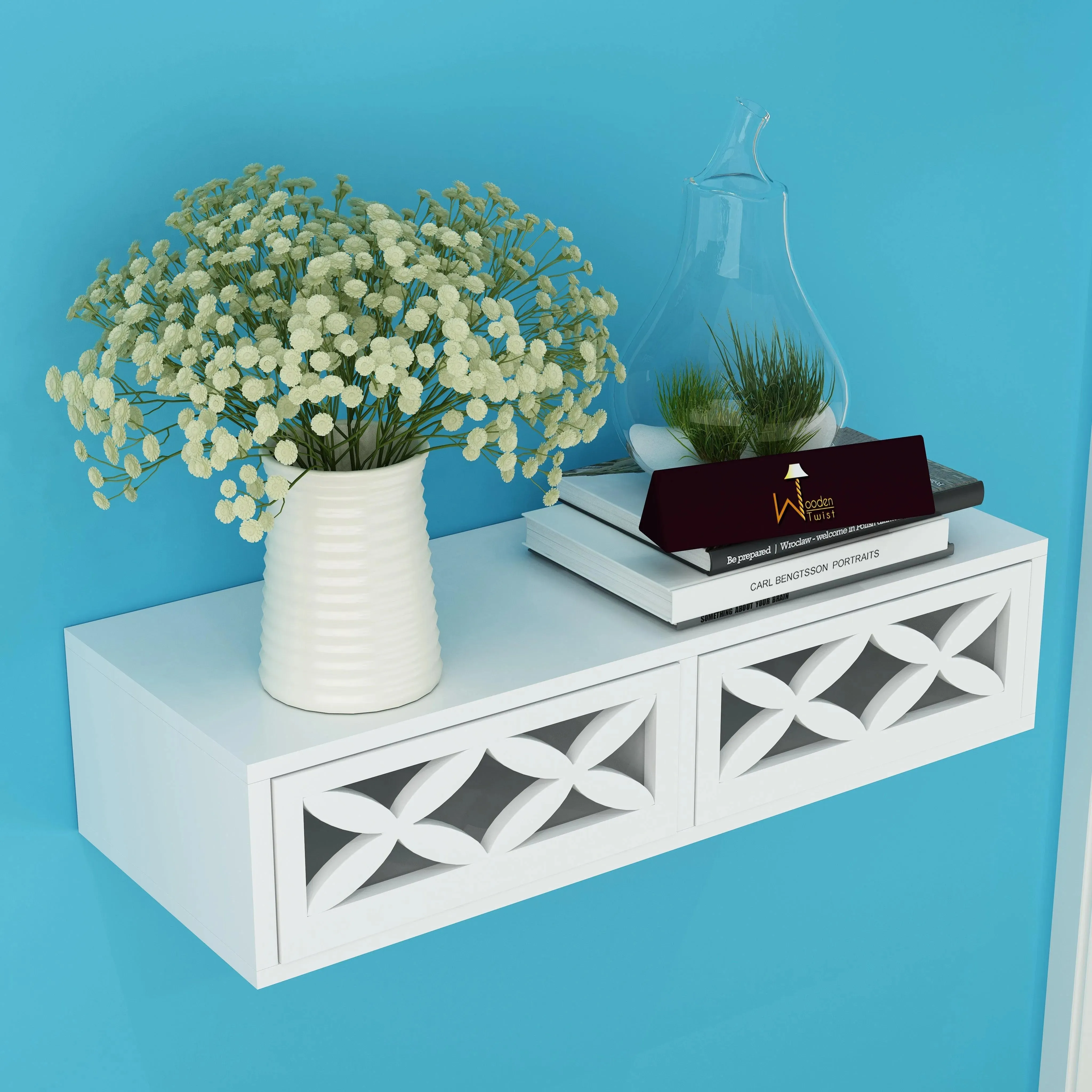 Wood Wall Shelf with Drawer for Living Room