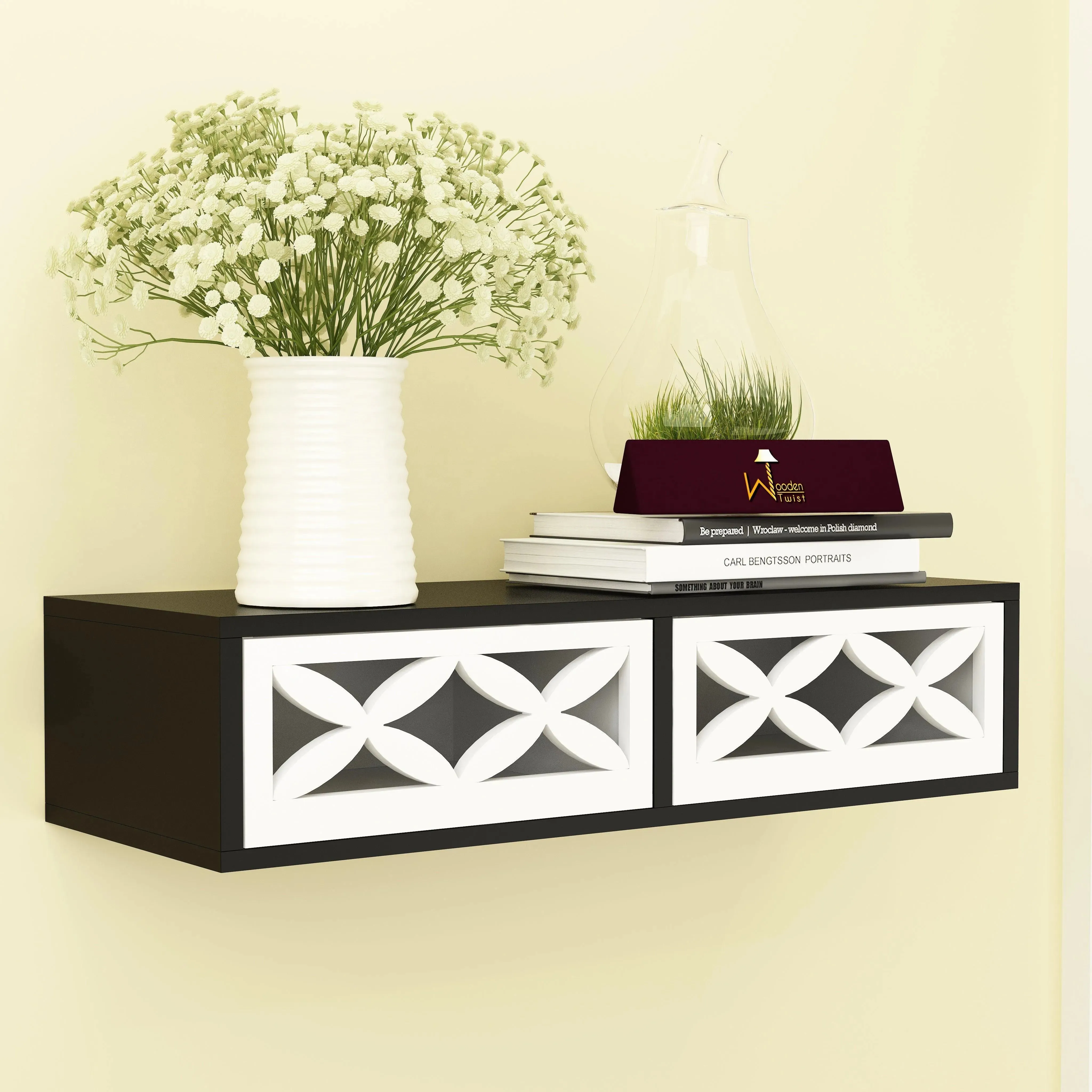 Wood Wall Shelf with Drawer for Living Room