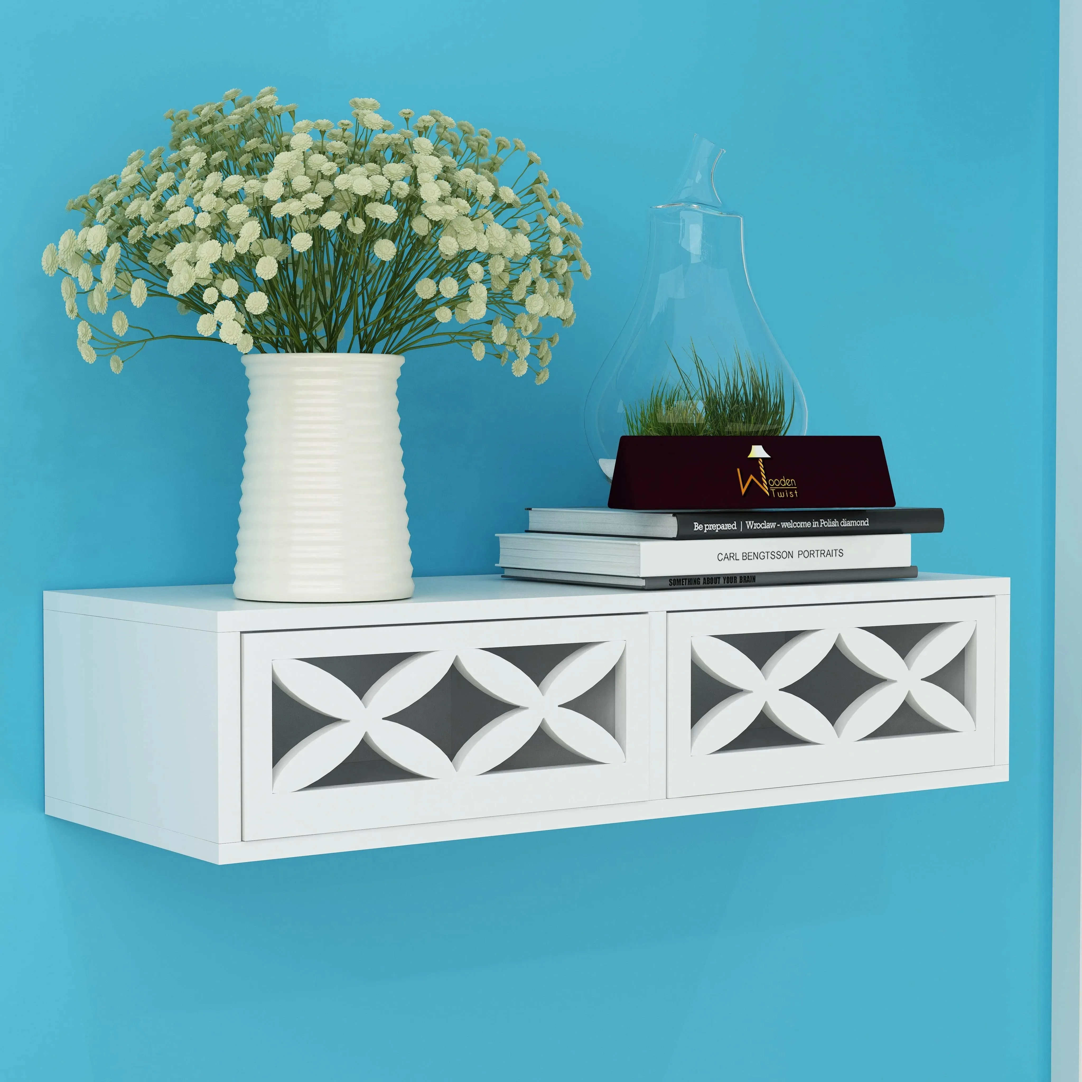 Wood Wall Shelf with Drawer for Living Room
