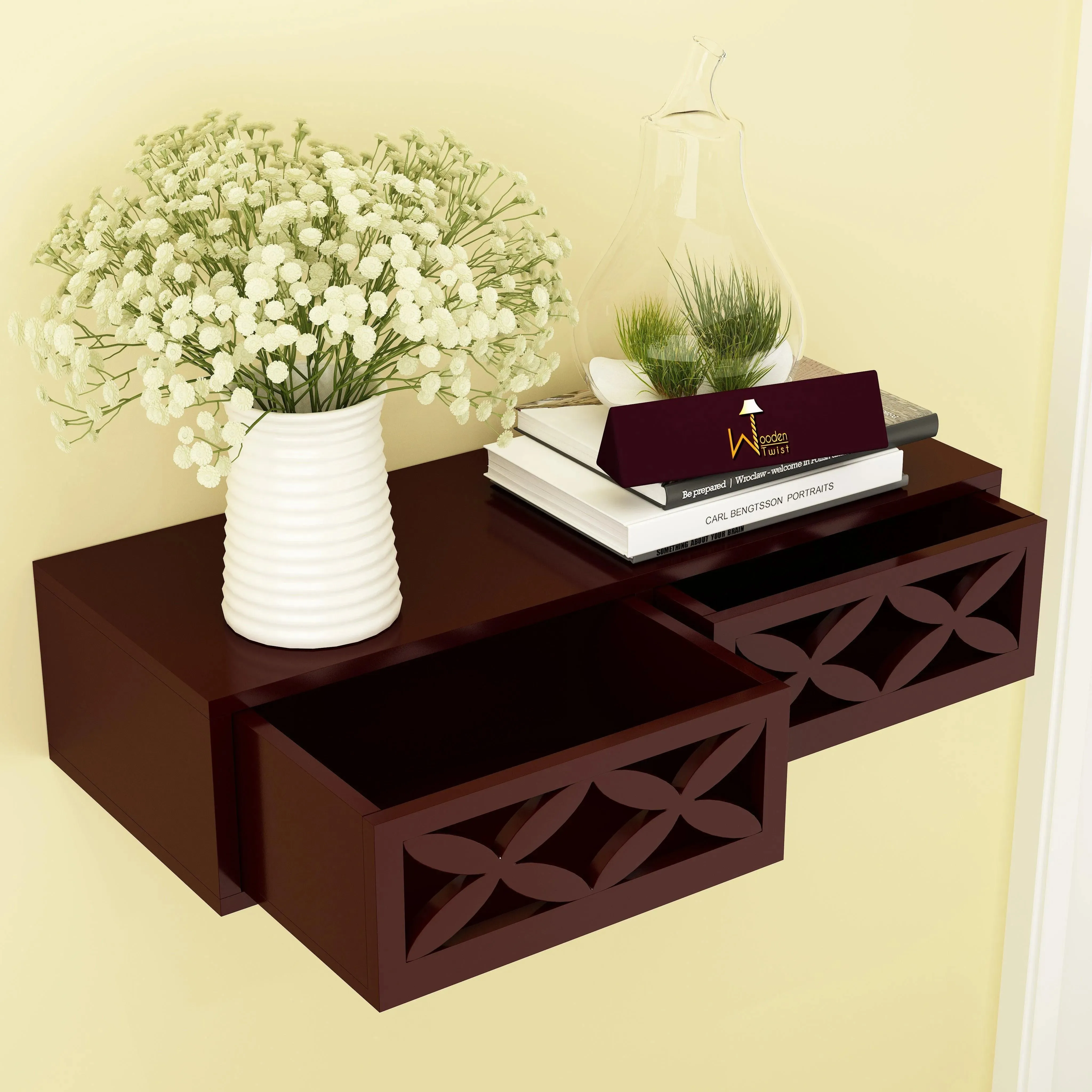 Wood Wall Shelf with Drawer for Living Room